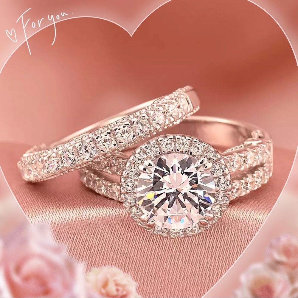 😻Two pieces engagement ring wedding band set bridal wedding jewelry with box
